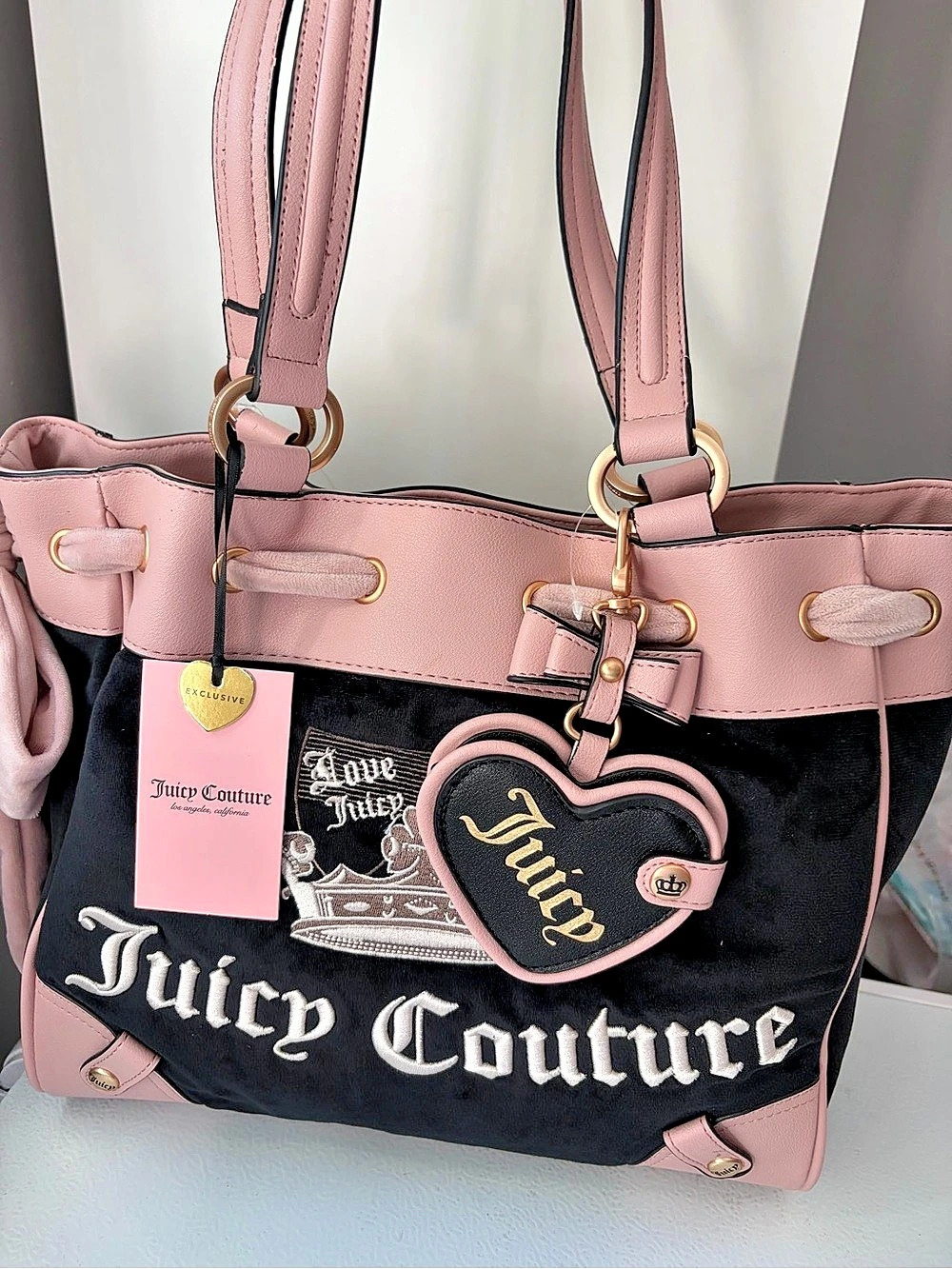 Juicy Couture Crown Tote Pink & Black NWT